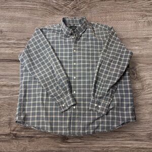 Men's Blue Black and Gray Plaid Oxford Long Sleeve Shirt Size XXL